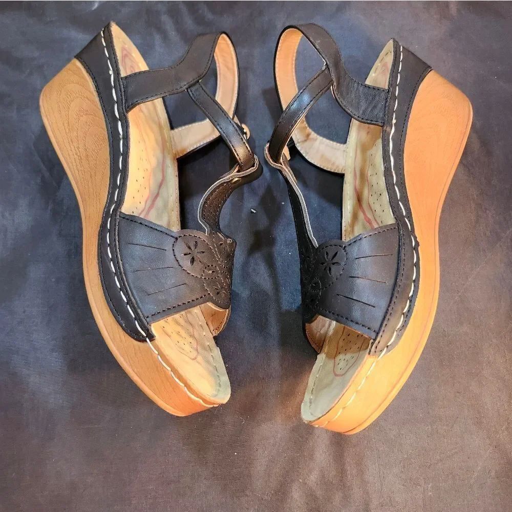 LADY GODIVA ESPADRILLE WEDGE ADJUSTABLE ANKLE STRAP SANDAL - Picture 13 of 14
